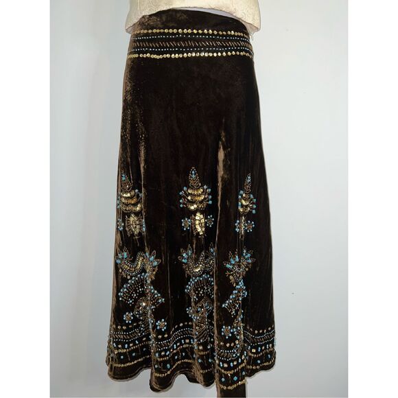 Vintage Brown Velour Velvet WhimsyGoth Skirt Beaded Sequins  12 - Picture 1 of 10